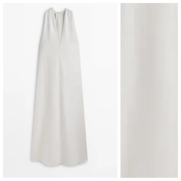 NWT. Massimo Dutti White Midi Dress with Criss-Cross Detail at the Back. Size S. - Picture 5 of 12